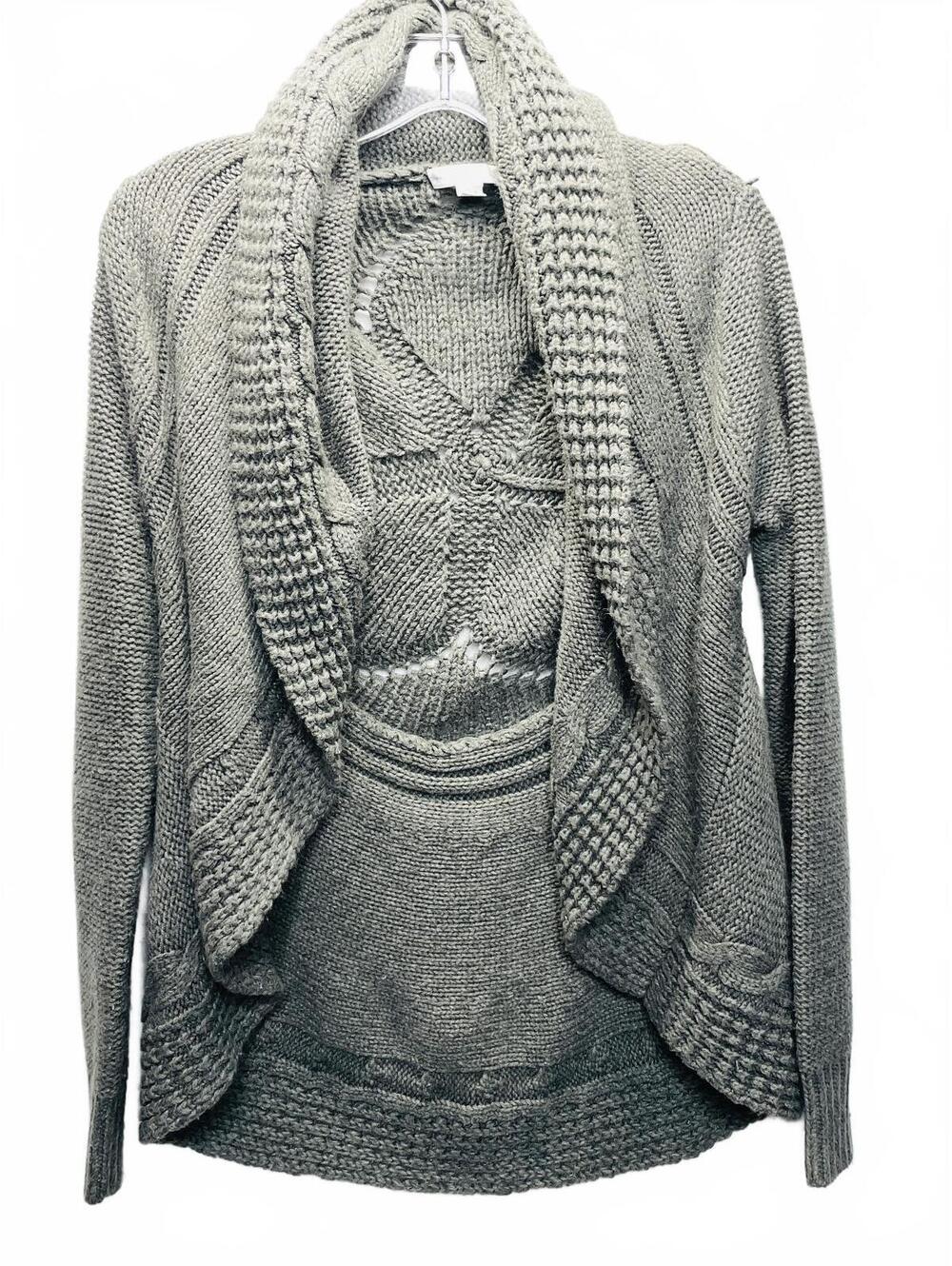 New York & Company Gray Cable Knit Sweater Cardigan Women, M